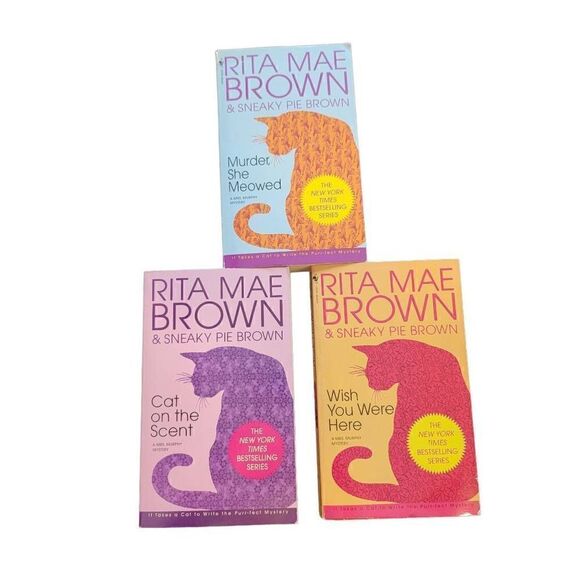 Rita Mae Brown Cat Book Lot 3 Murder She Meowed Cat On The Scent Wish You Were H - Picture 1 of 6